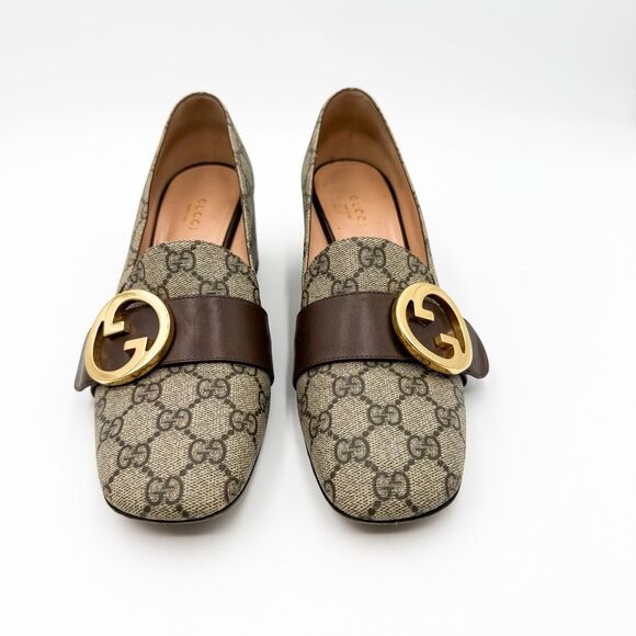 Gucci GG Blondie Monogram Loafers Block Heel Neutral Pumps EU 40 US 10 - Picture 2 of 12